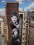 JR Unframed, Charlie Chaplin revu par JR, The Kid, Charlie Chaplin & Jackie Coogan, USA, 1923, de jour Paris, 2021